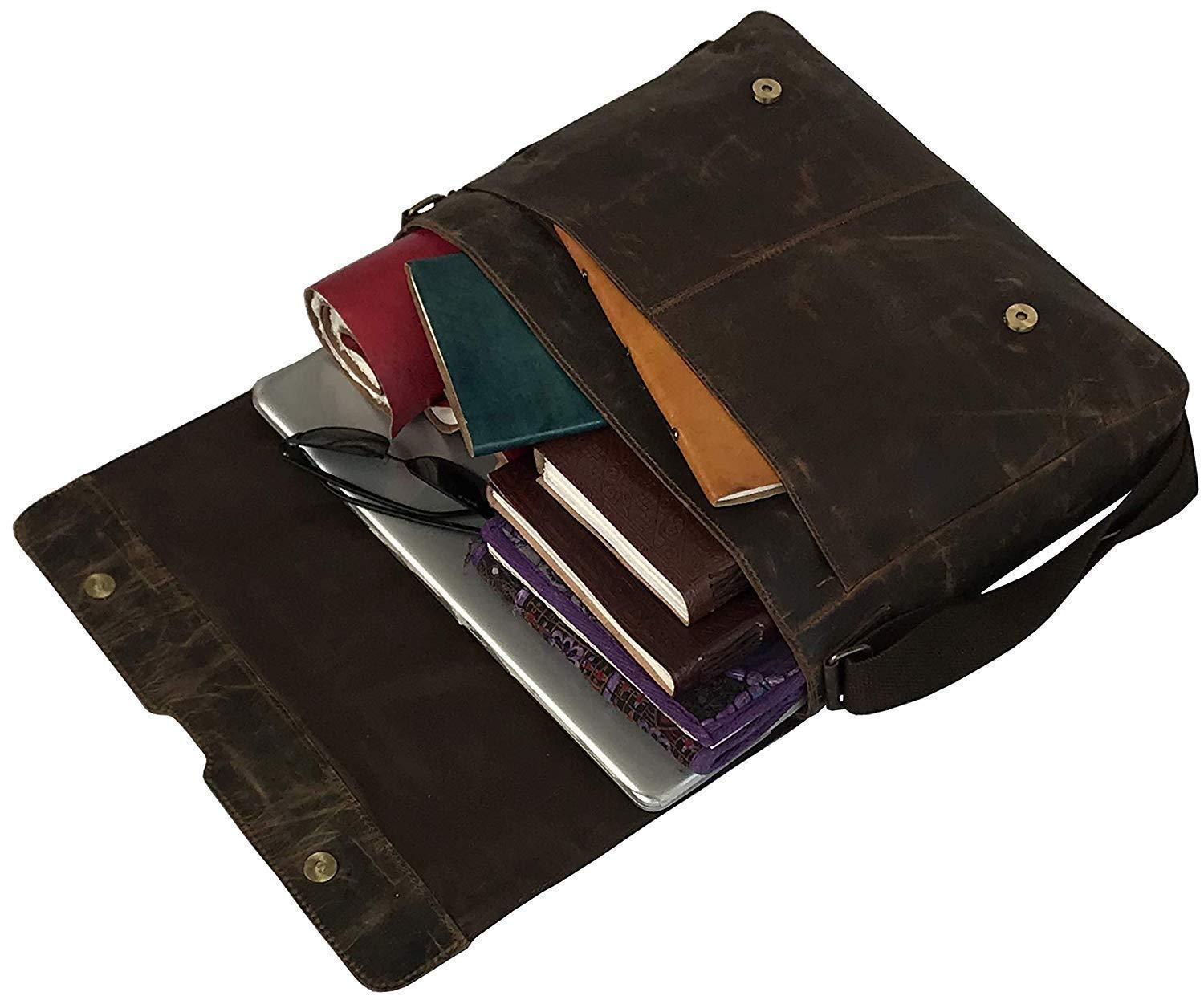 18 Inch Vintage Computer Leather Laptop Messenger Bags for Men Leather Briefcase Shoulder Bag Man & Women Bag (vintage brown) - cuerobags