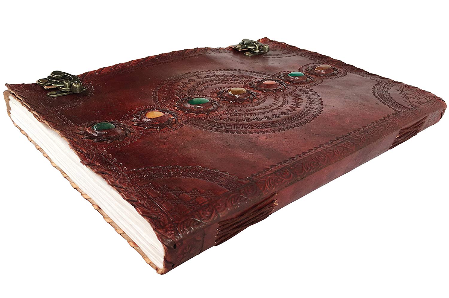 Leather Journal Book Seven Chakra Medieval Stone Embossed Handmade Book of Shadows Notebook Office Diary College Book Poetry Book Sketch Book 10 x 13 inches - cuerobags