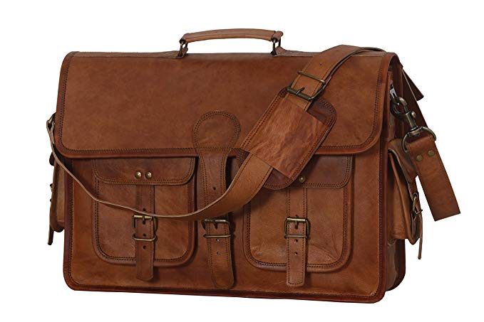 18 Inch Vintage Handmade Leather Messenger Bag - CUERO BAGS