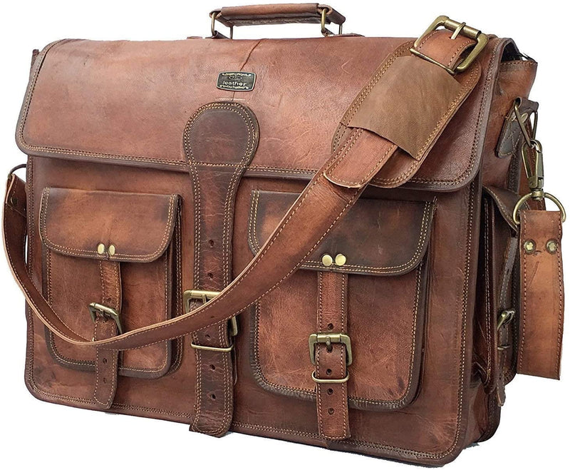 18 Inch Vintage Handmade Leather Travel Messenger Office Crossbody