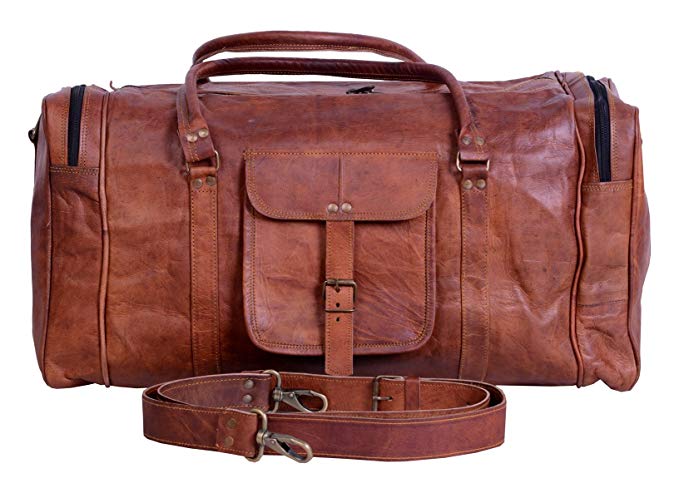 21 Inch Vintage Leather Duffel Travel Gym Sports Overnight Weekend Duffel Bag - cuerobags
