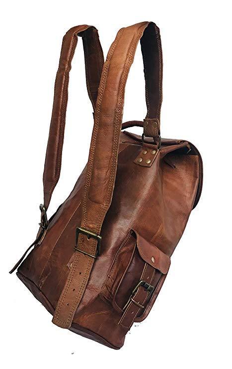 24'' Genuine Leather Vintage Handmade Casual College Day-Pack Cross Body Messenger Laptop Backpack Travel Rucksack - cuerobags