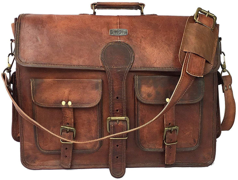 Leather Briefcase Laptop Bag Patina Leather Executive Office 