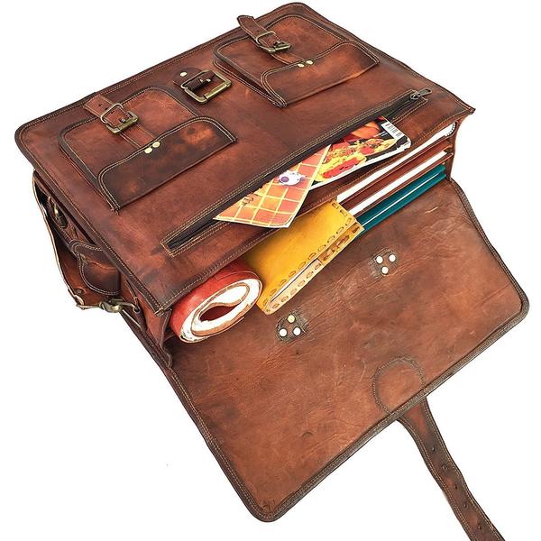 HANDMADE BROWN VINTAGE LEATHER BRIEFCASE BAG ( 15",16",18" ) - cuerobags