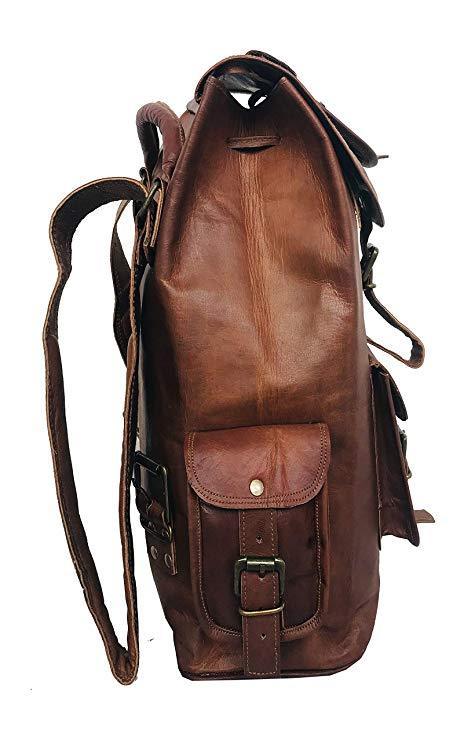 24'' Genuine Leather Vintage Handmade Casual College Day-Pack Cross Body Messenger Laptop Backpack Travel Rucksack - cuerobags