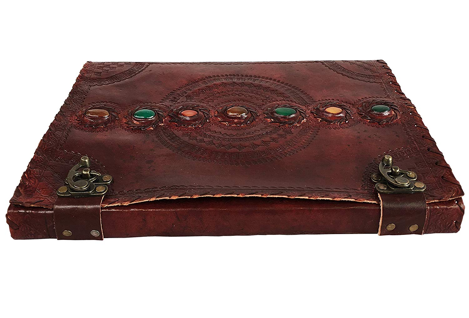 Leather Journal Book Seven Chakra Medieval Stone Embossed Handmade Book of Shadows Notebook Office Diary College Book Poetry Book Sketch Book 10 x 13 inches - cuerobags