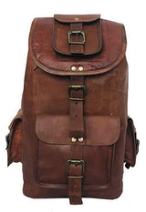 24'' Genuine Leather Vintage Handmade Casual College Day-Pack Cross Body Messenger Laptop Backpack Travel Rucksack - cuerobags