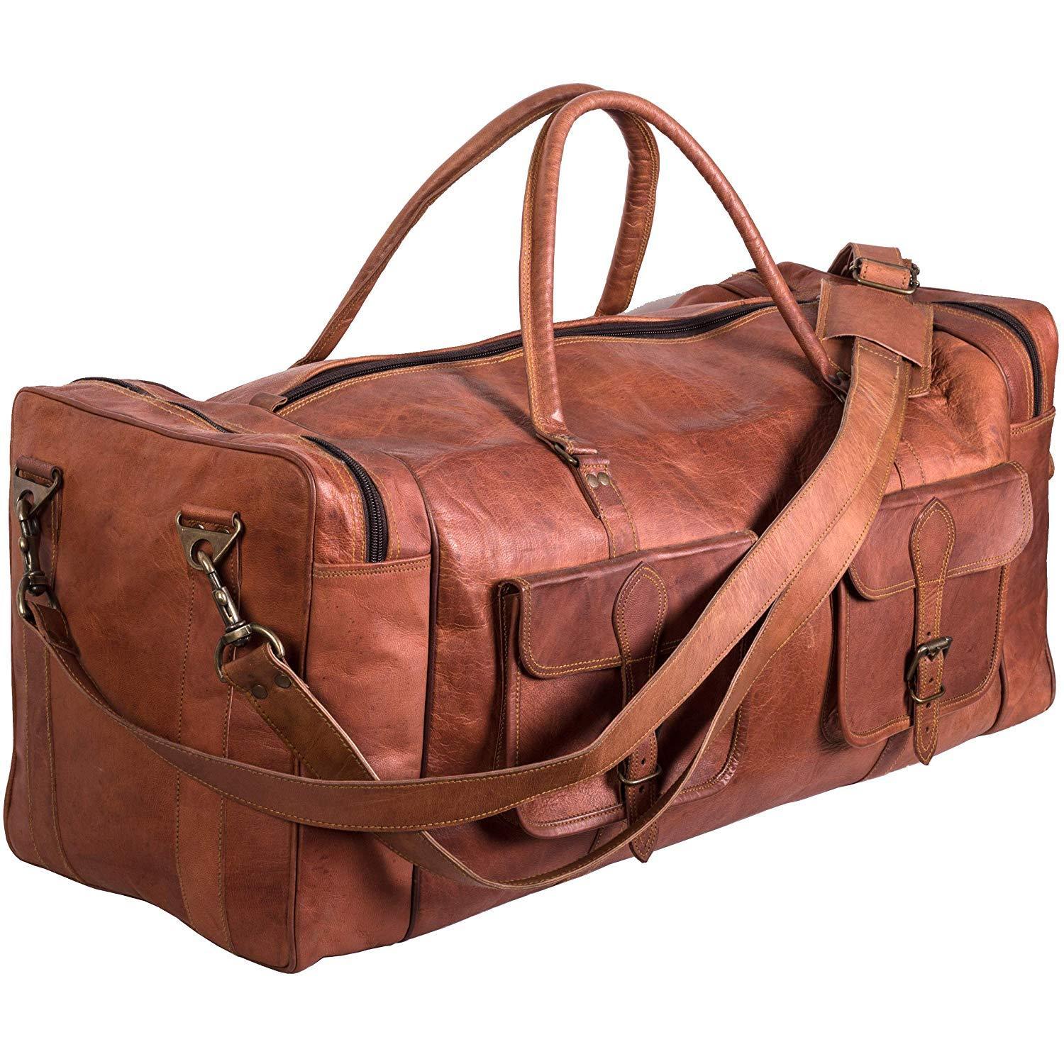 Leather Duffel Bag 30 inch Large Travel Bag Gym Sports Overnight Weekender Bag by Komal s Passion Leather