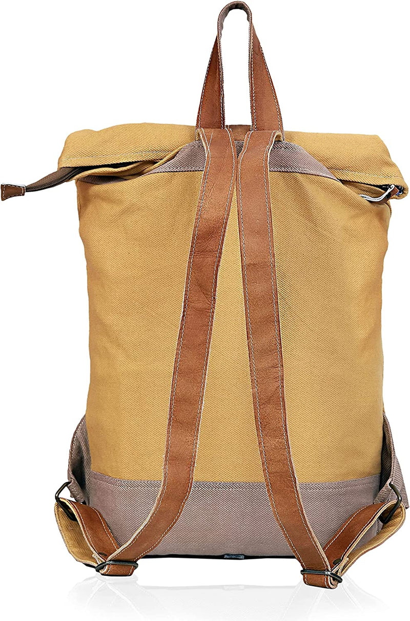 CLA 20 Inch Upcycle Canvas & Cowhide Leather ruck sack for women, back pack for women