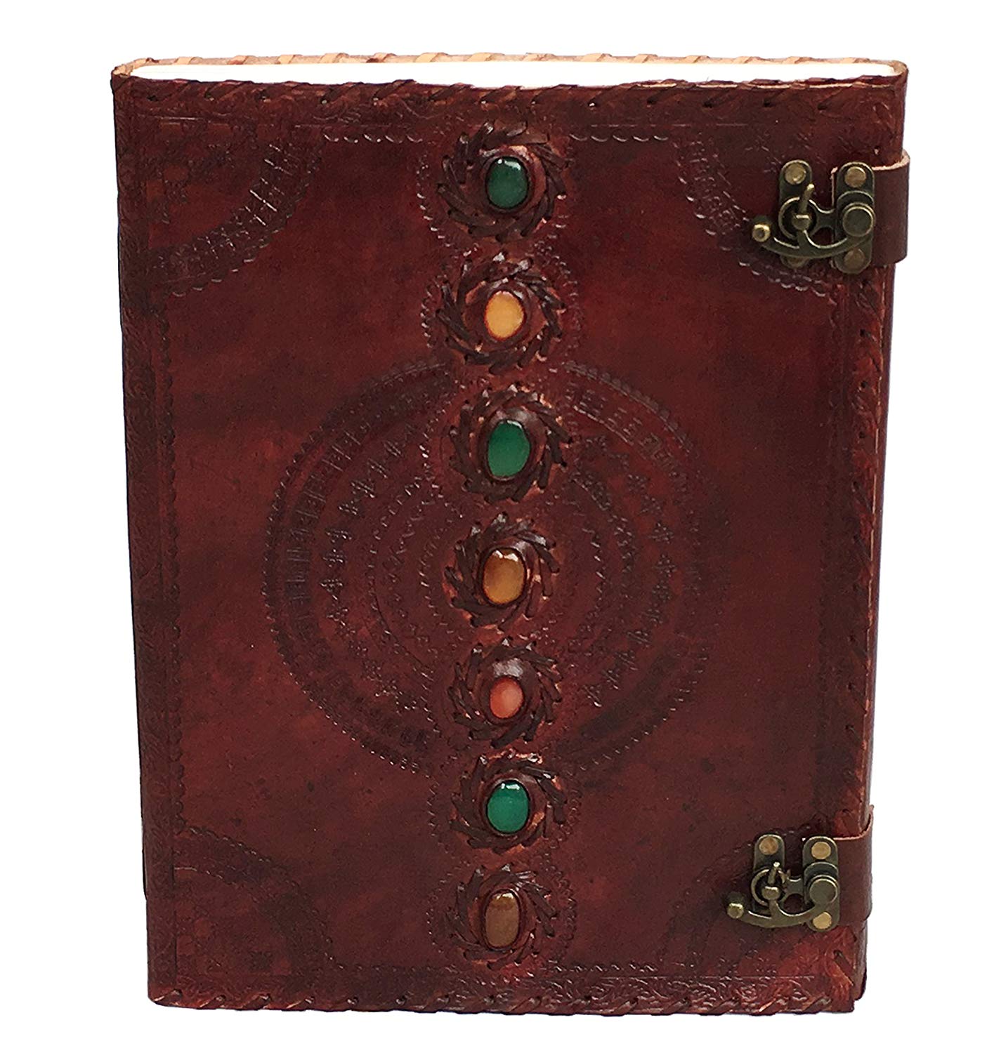 Leather Journal Book Seven Chakra Medieval Stone Embossed Handmade Book of Shadows Notebook Office Diary College Book Poetry Book Sketch Book 10 x 13 inches - cuerobags