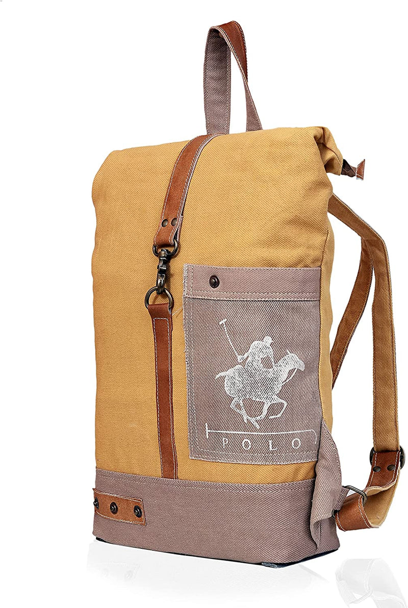 CLA 20 Inch Upcycle Canvas & Cowhide Leather ruck sack for women, back pack for women