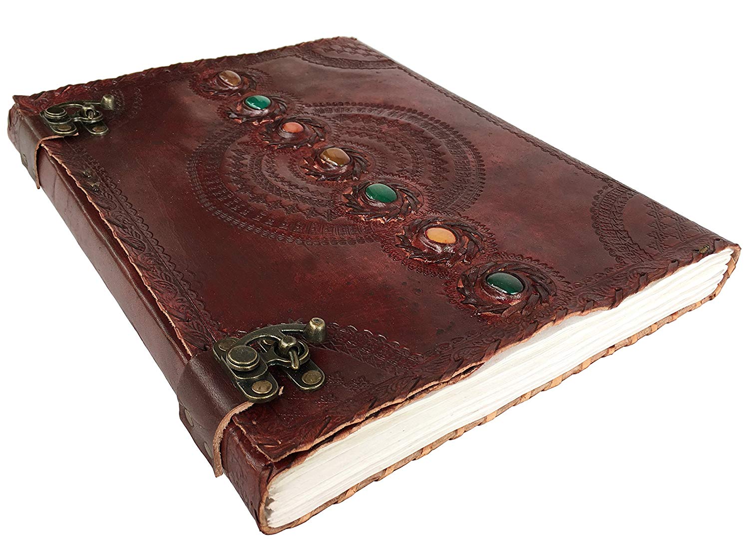 Handmade Vintage Leather Journal With Semi-Precious Stone – Witch Journal – 7x5 Inch