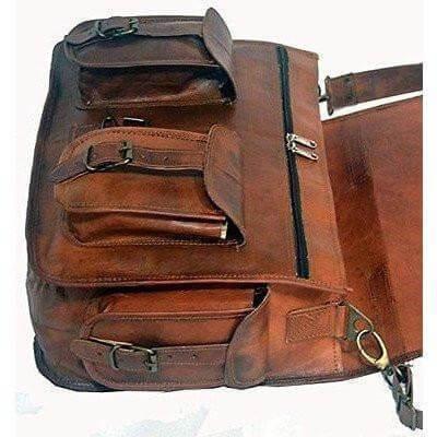 HANDMADE VINTAGE BROWN LEATHER BRIEFCASE 15" | 16 | 18" - cuerobags