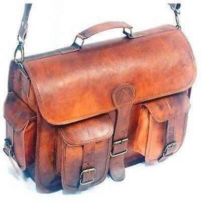 HANDMADE VINTAGE BROWN LEATHER BRIEFCASE 15" | 16 | 18" - cuerobags