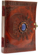 Leather Journal with Unlined Pages with Sun & Moon Blue Stone