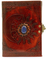 Leather Journal with Unlined Pages with Sun & Moon Blue Stone