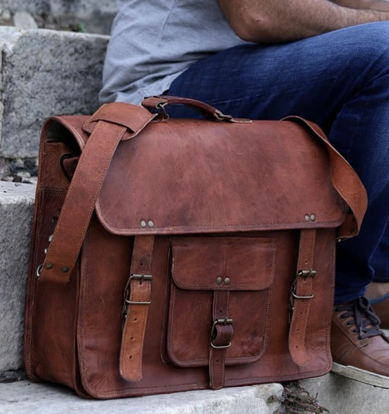 leather messenger bags for men | Vintage Brown Leather Messenger Bag | mens brown leather briefcase
