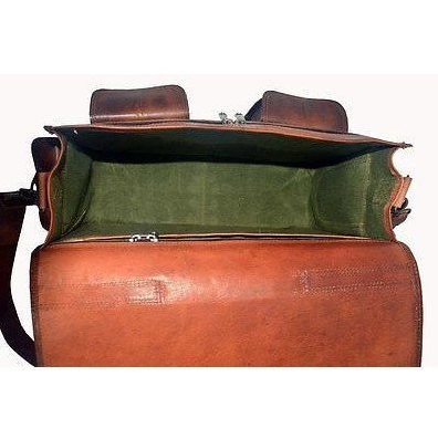 Brown Leather Two Pocket Messenger Bag - cuerobags