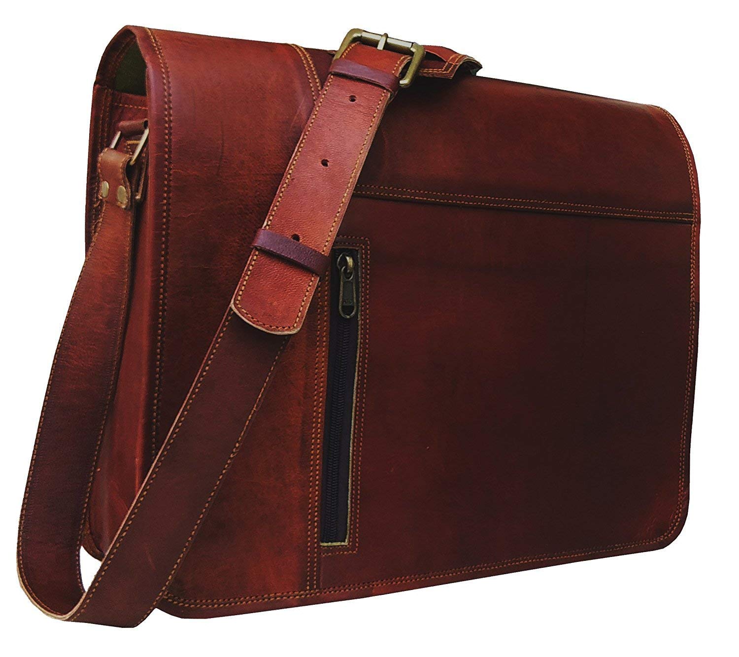 Leather Laptop Messenger Bag Vintage Briefcase Satchel For Men And Women- 16 Inch - cuerobags